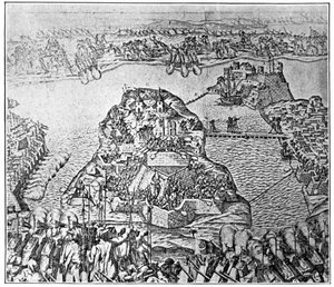 Mapa del sitio de Malta en 1565 de Italian School